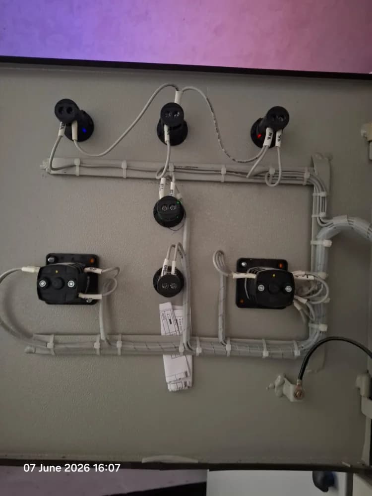 Panel door control wiring with ferruled cores, indicators and selector switches