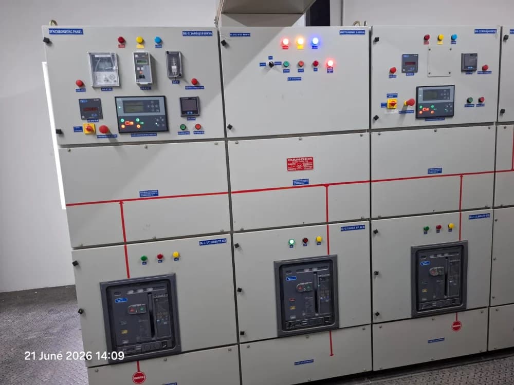 Generator synchronizing panel with ACB breakers, controllers and mimic bus marking